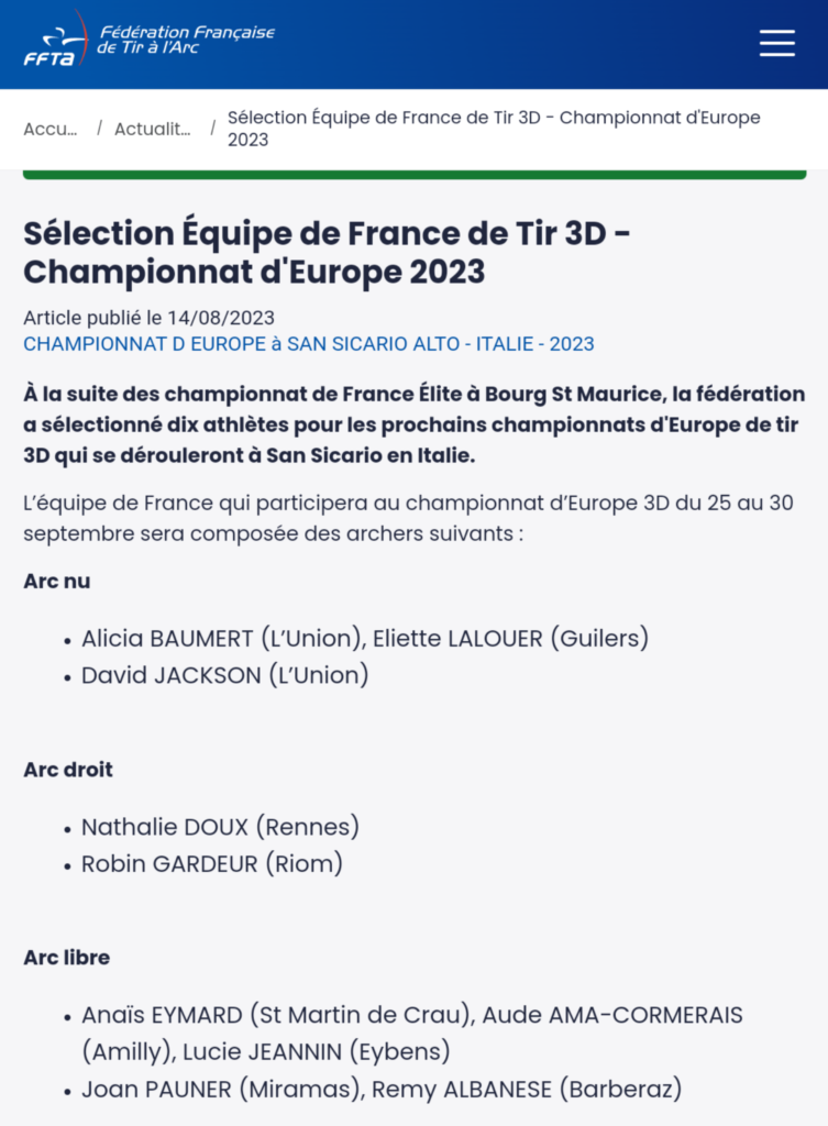 Championnat de France Tir à l'arc 3D par equipes